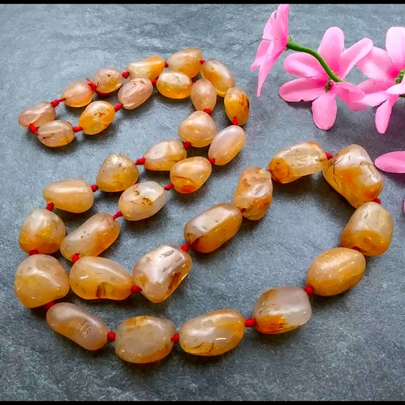 Vintage Hand-Knotted Stone Beaded Necklace. 24” - Picture 2 of 8